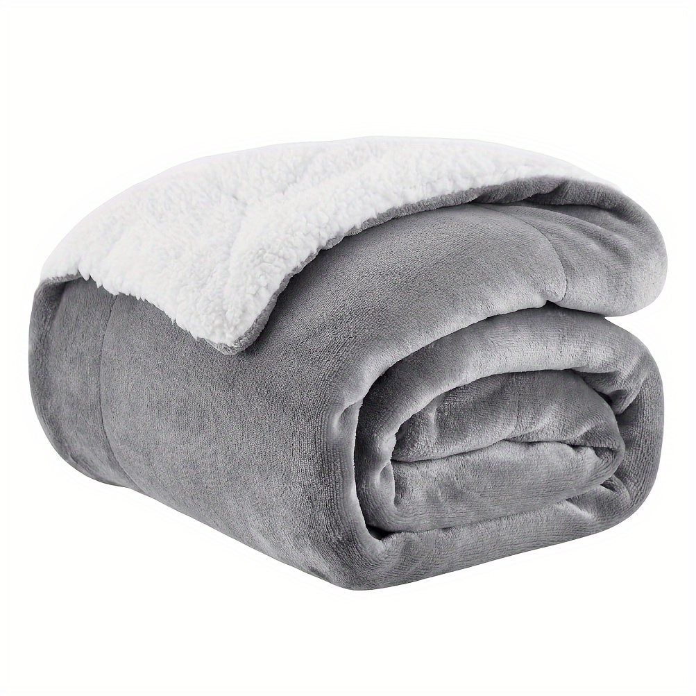 

Sherpa Fleece Reversible Plush Blanket 480gsm - Contemporary Style, Multipurpose Use For Bed, Sofa, Couch, Camping, Travel - All Polyester Knitted Throw With Other Patterns And Embellishments