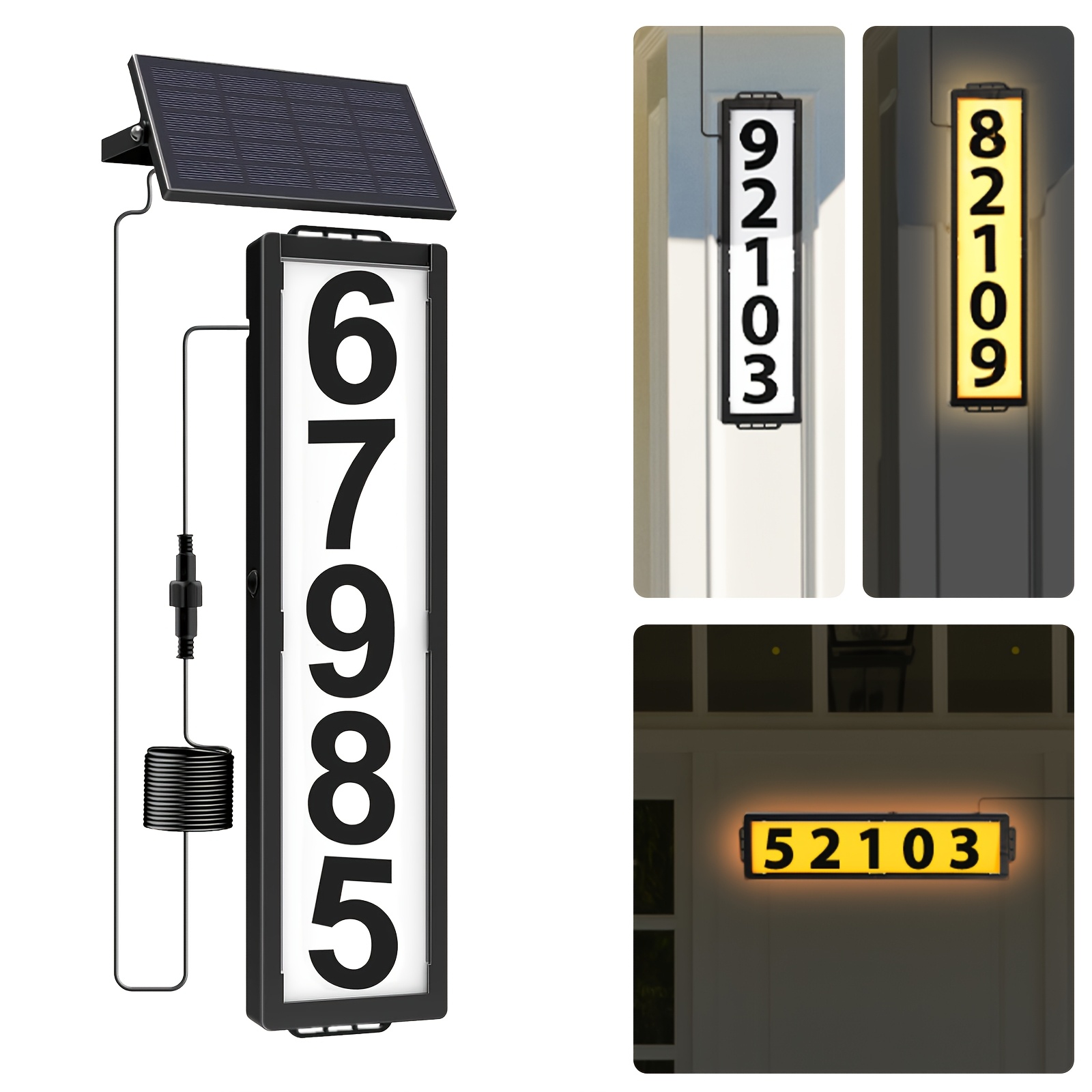 TEMU Backlit Numbers With Separate Solar Panel - 3-color Temperature Adjustable Outdoor Address Sign Suitable For House Numbers, Abs For Night,
