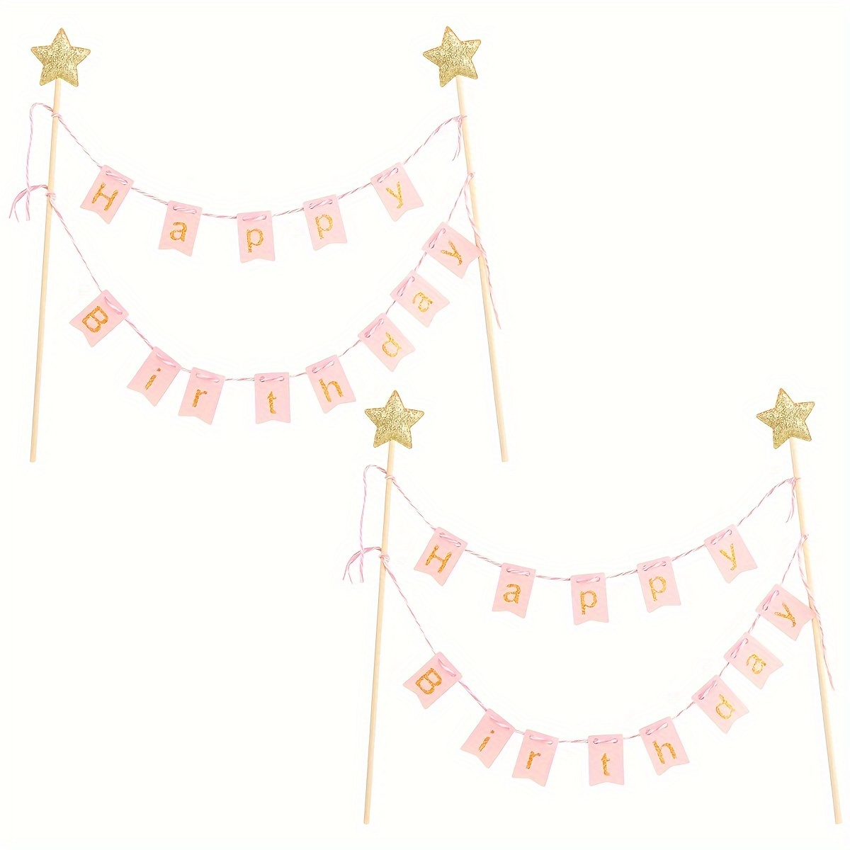 Image of 2pcs Happy Birthday Cake Topper, Bunting Banner Flags Party Cake Decoration Supplies For Christmas,newyear,valentine,party Events，halloween，christmas