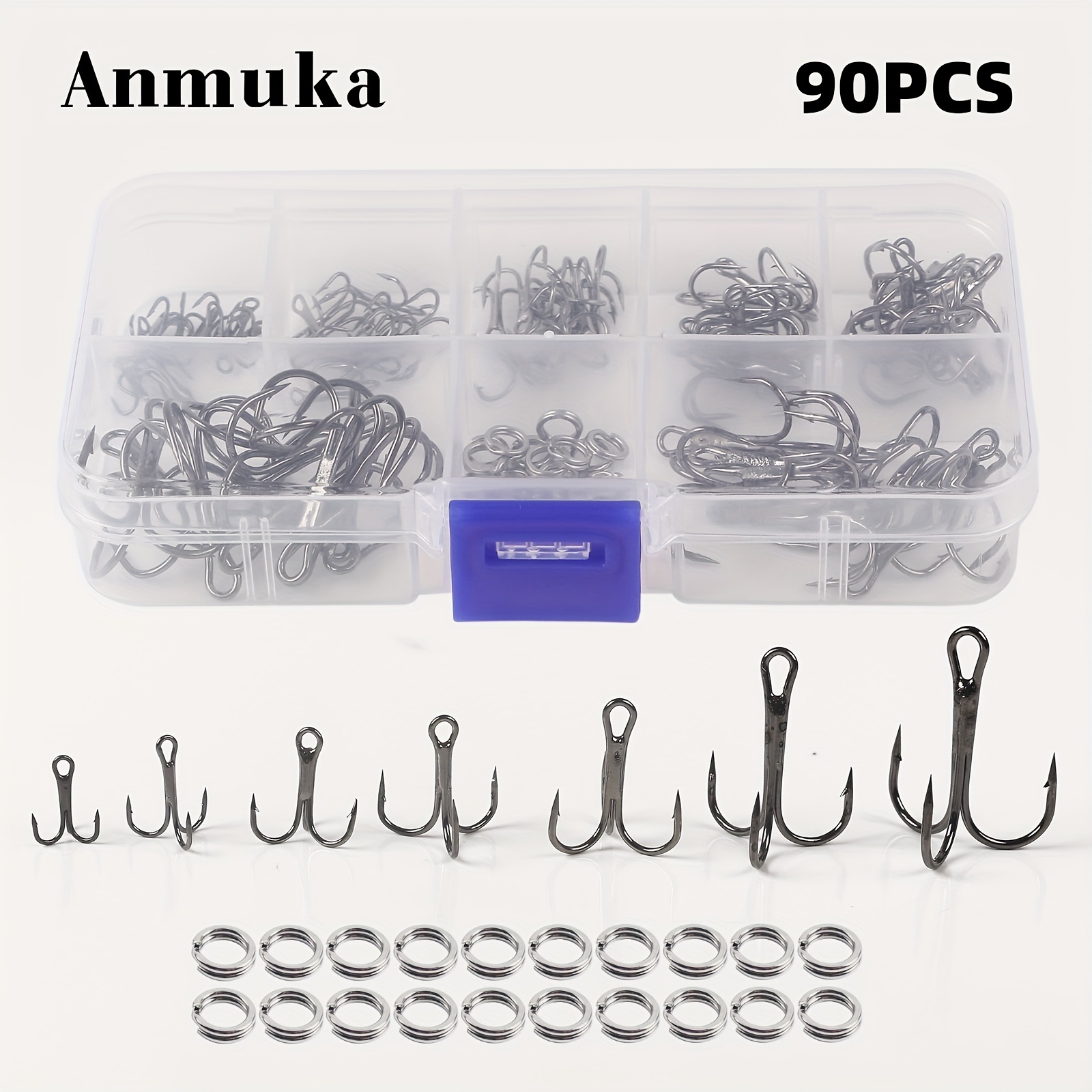 

90pcs, Assorted Fishing Hooks Set, Lure Treble Hooks Kit With Split Rings, Butterfly Hook For Carp Catfish Sequin Lures, Tackle Box Included