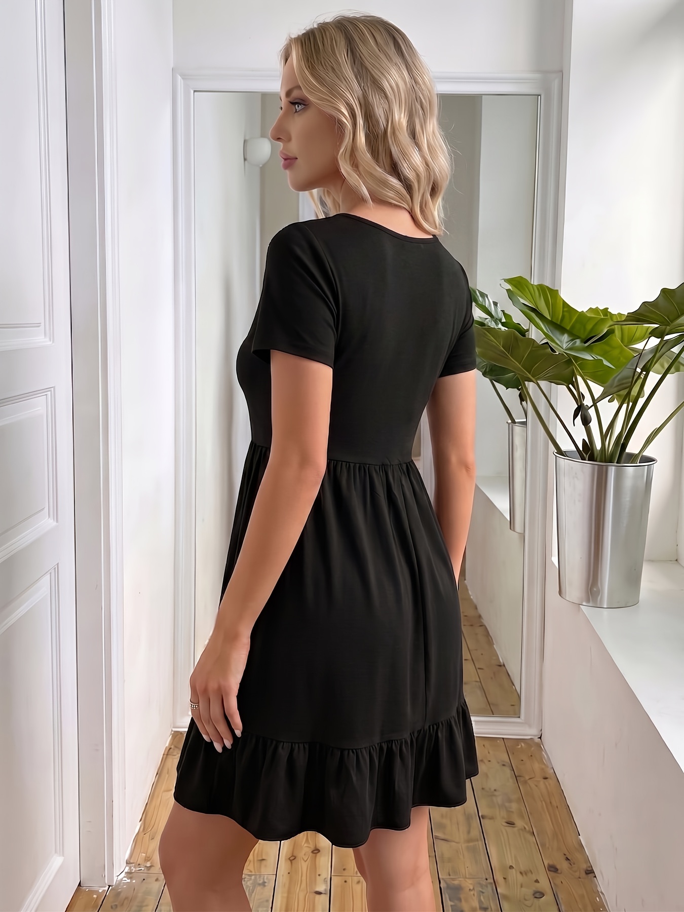 casual black dress knee length womens elegant short sleeve v neck line solid length cut ensures versatile dresses-20200401 Princess Baby Dress, Girls Colour:HOT PINK