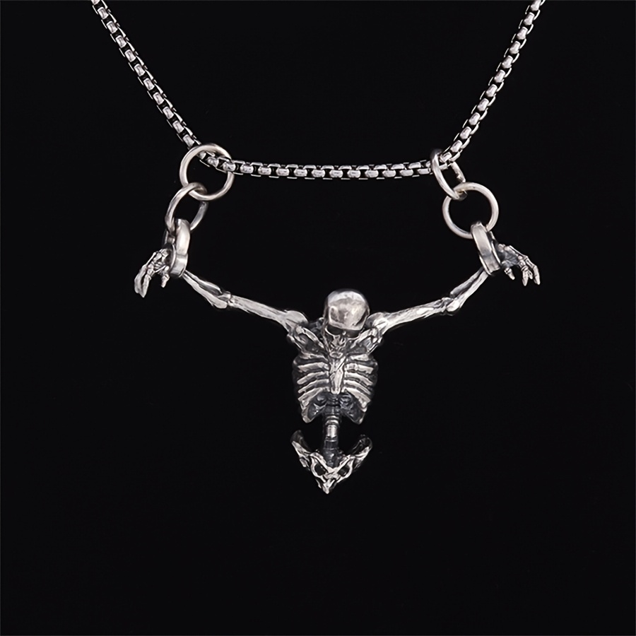 

A Silvery Upper Body Skeleton Pendant Men's Motorcycle Punk Necklace Gothic Alternative Casual Jewelry.