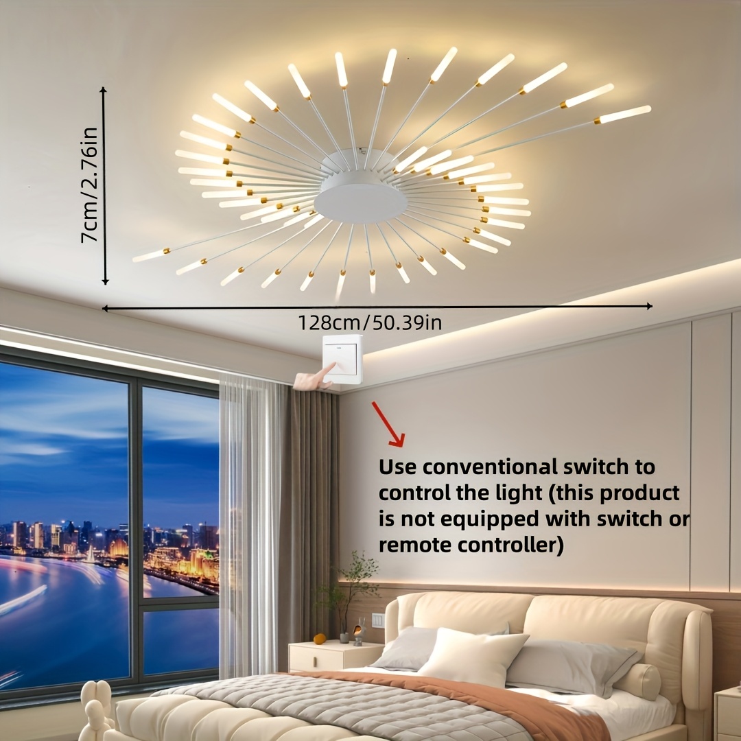 Modern Minimalist Warm White LED Ceiling Light with 42 Golden Firework Design - Sleek Metal Acrylic Fixture for Living Room, Dining Room, Bedroom - No Remote or Switch Included, Living Room Decor | Minimalist Light Fixture | Acrylic Diffuser
