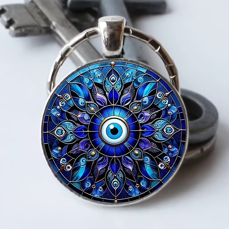 

Elegant, Evil Eye Glass Keychain - Fashionable Alloy Car Pendant & Bag Charm, Perfect Gift For Weddings, Birthdays, Graduations & Christmas, Diy, Round, Party, Anniversary