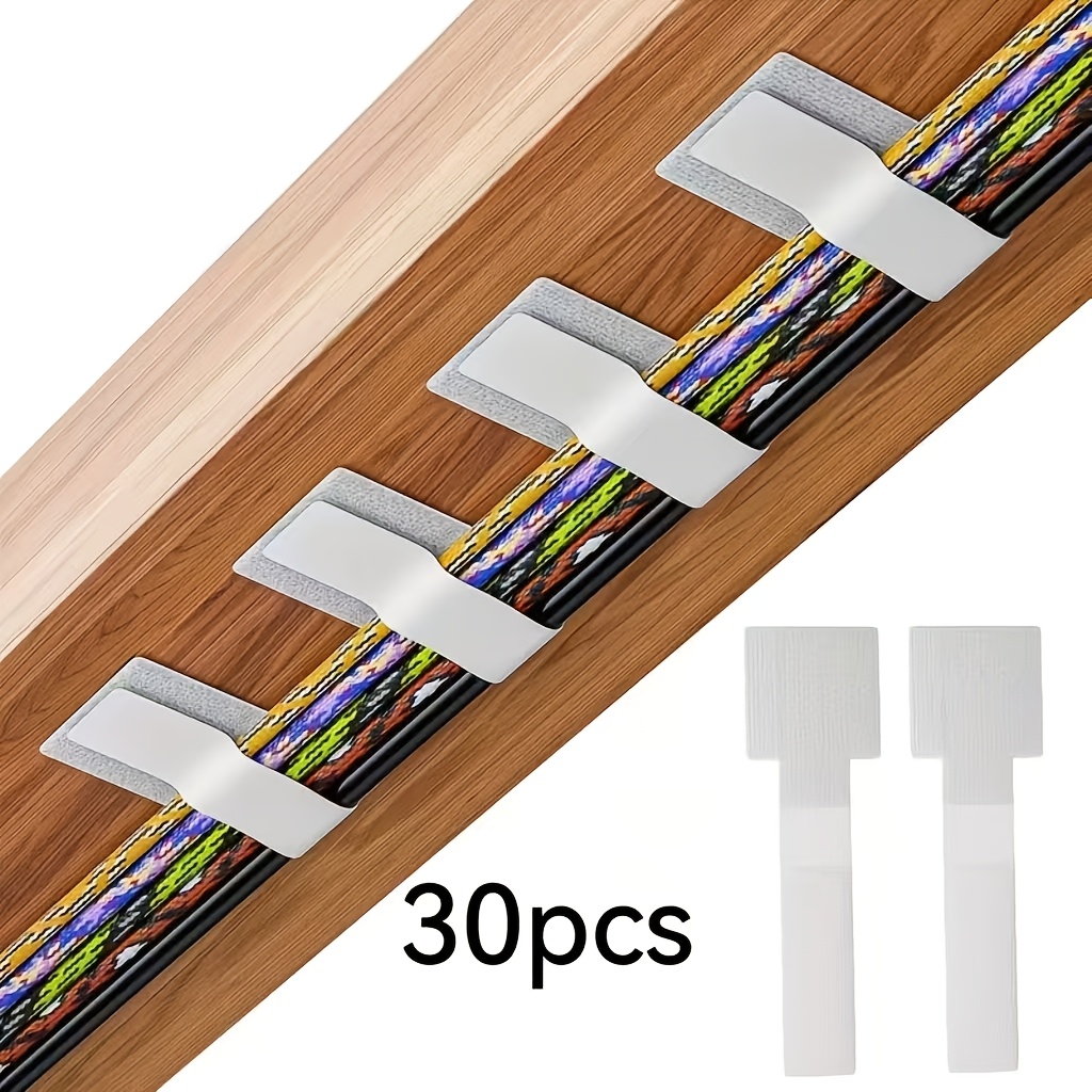 TEMU [strong Cable Ties] 30pcs Strong White Self-adhesive Cable Ties - Nylon Loop Fasteners For Management, No Residue Removal, Ideal For Home Office