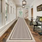 1pc minimalist runner mat soft polyester machine washable rectangular design for bedroom balcony and entrances light beige with accent border bedroom floor covering elegant hallway mat machine washable mat rugs for bedroo