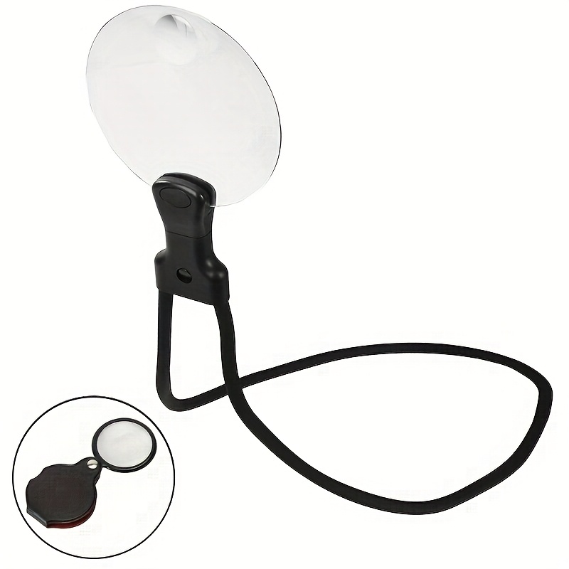 Image of Neckband Magnifying Glass And Mini Folding Magnifier Set (2-pack), Hands Free Magnifying Glass For Neck Wear, Magnifying Glass For Reading, Sewing, Cross Stitch, Inspection, Repair