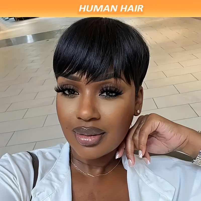 chic straight 4 inch cut wig bangs women brazilian - Temu Cyprus