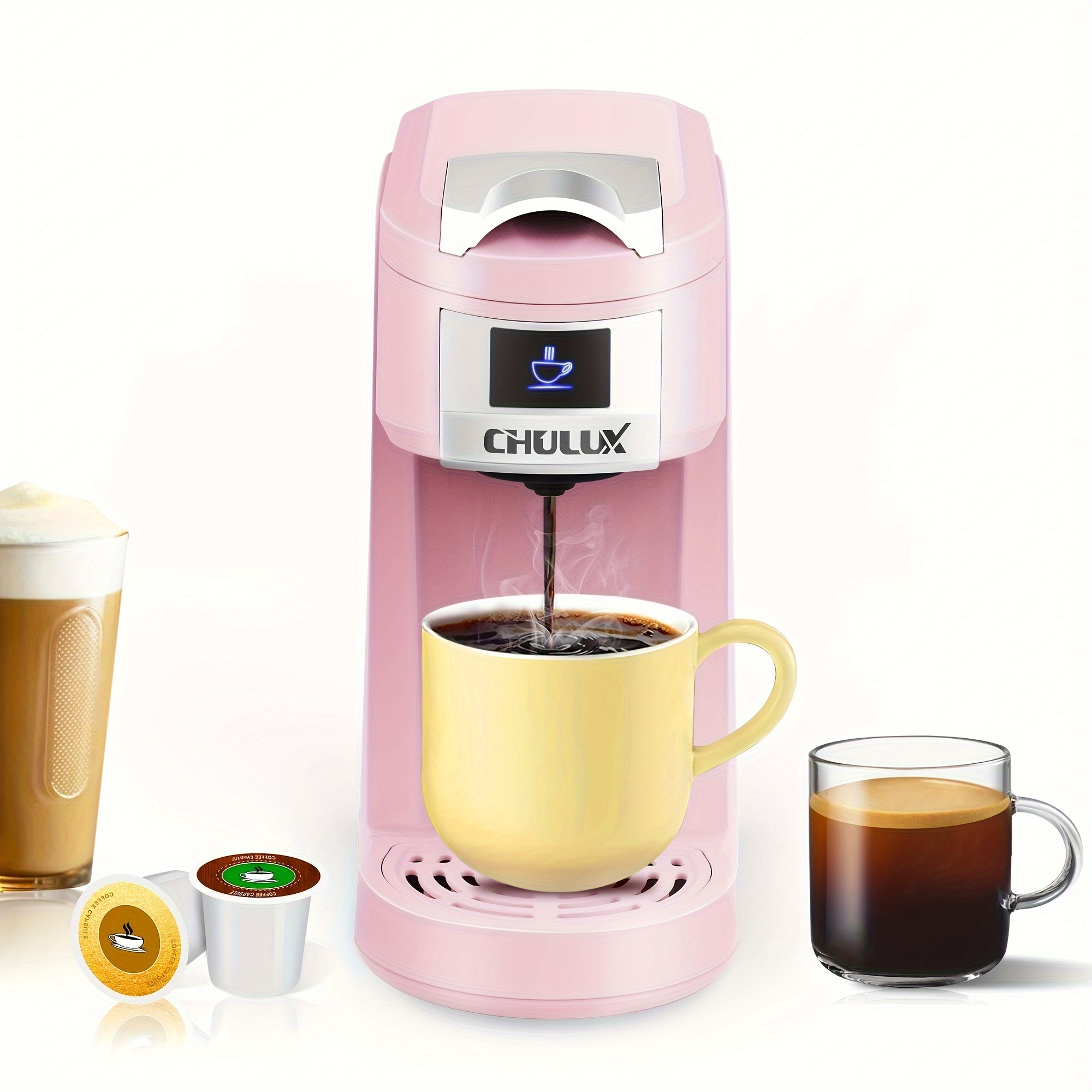 1pc coffee brewer chulux pink single serve coffee maker 3 in 1 machine for k cups pods and ground coffee fast brewing in minutes auto shut off includes coffee tool