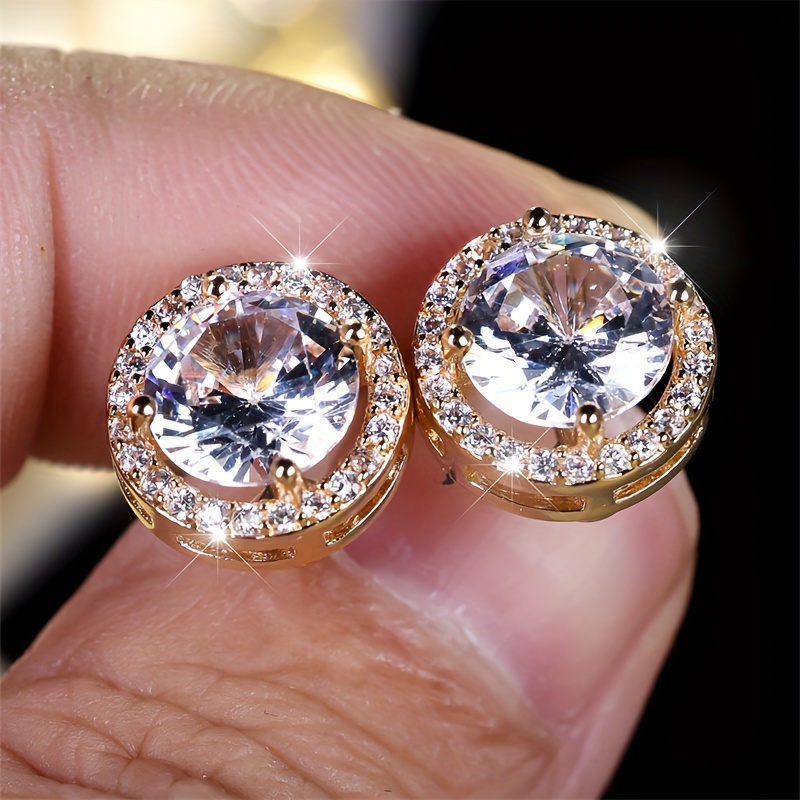 Image of 1 Pair Stone Stackable Hoop Earrings Fashion Female Golden Color Wedding Jewelry For Women
