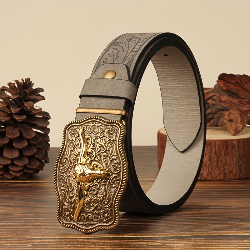 Men's Western Cowboy Belt with Long Horn Buckle