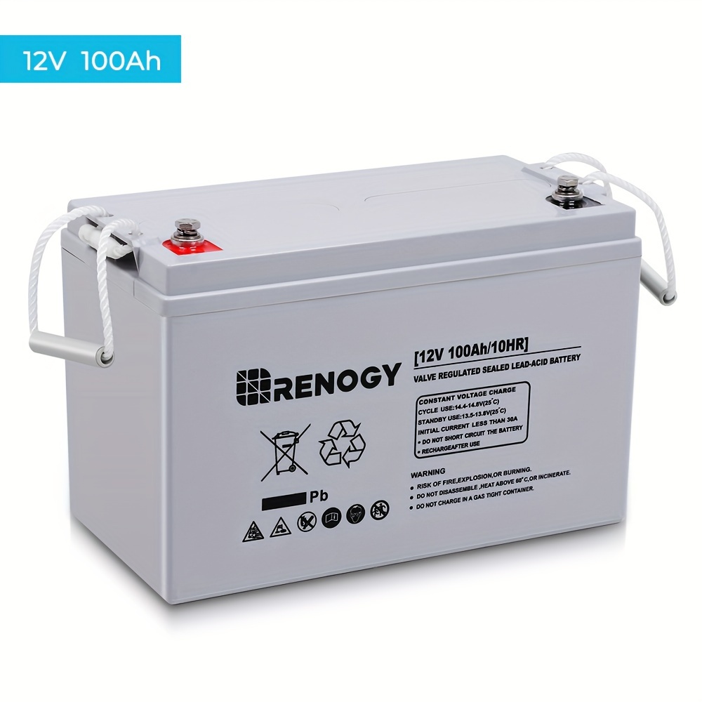 

Renogy Deep Cycle Agm 12 Volt 100ah Battery, 3% Self-discharge Rate, 1100a Max Discharge Current, Safe Charge Appliances For Rv, Camping, Cabin, Marine And Off-grid System, Maintenance-free