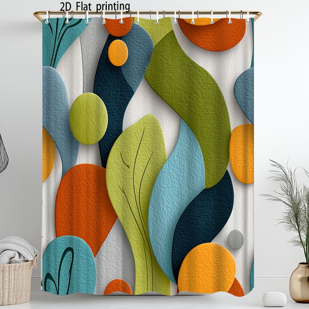 TEMU 1pc 2d Flat Shower Currant Colorful Overlapping Forms Orange Teal Modern Geometric Art Bath Decor With 12 Hooks 70.86 X 70.86 Inches, 2d Flat
