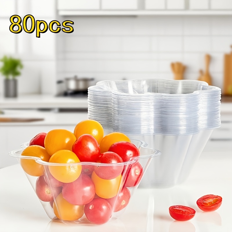 20/80pcs 8-ounce Plastic Dessert Cups, Transparent Flower-shaped Ice Cream Bowls, Pudding Cups, Party Dessert Bowls, Suitable For Layered Desserts Such As Ice Cream, Nuts, And Salads