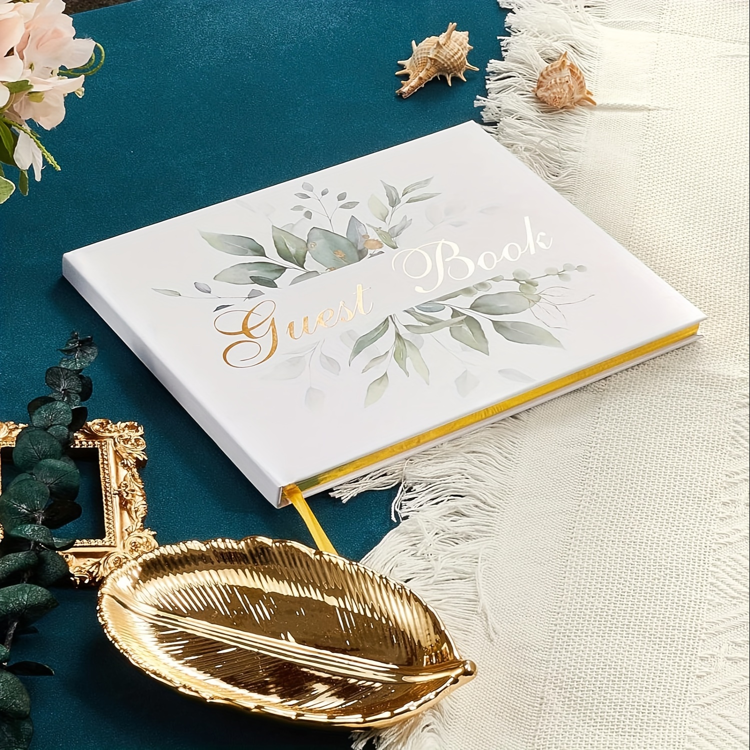 Elegant Eucalyptus Golden Foil Wedding Guest Book - 17.78cm x 22.86cm Hardcover Sign-In Registry for Reception, Guest Book, Wedding Banquet