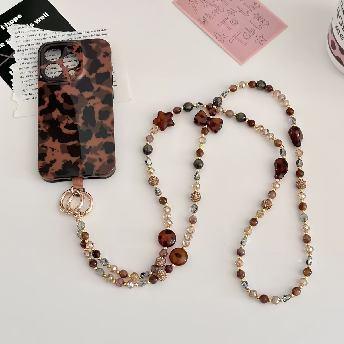 TEMU 1pc Style Beautiful Phone Lanyard Premium Exquisite Artificial Crystal Chain Special Good Looking Leopard Beaded Crossbody Wearable Anti-loss