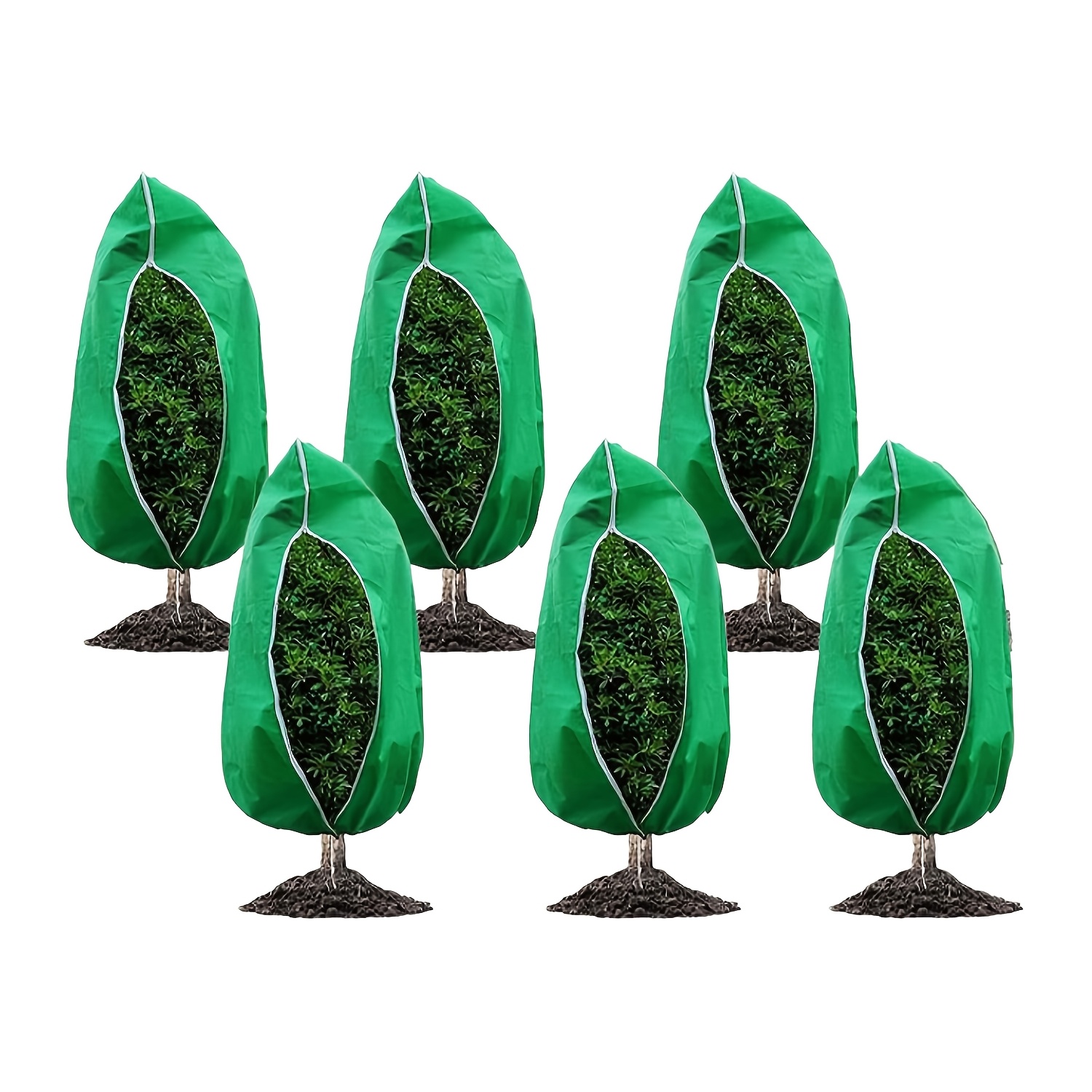 Image of 6-pack Plant Covers Freeze Protection With Zipper Drawstring, Reusable Frost Protection Blankets For Outdoor Plants, Winter Cold Weather Covers For Shrubs, Trees, Potted Plants
