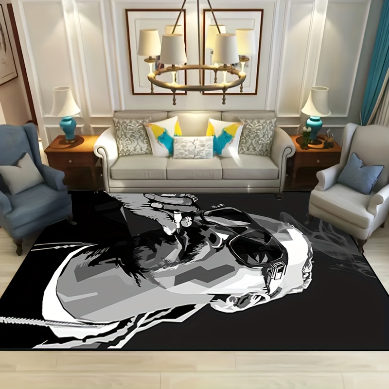 machine washable polyester area rug slip resistant indoor outdoor mat with man in glasses art thick felt fabric   hallway living room bedroom nursery garden multiple sizes   15x23 19x31 31x47 39x59 47x63 63x78 inches details 1