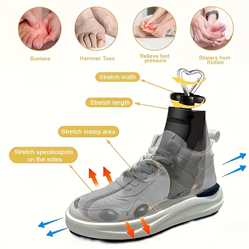 2 piezas (1 estirador de zapatos + 1 calzador) Unisex, ajustables, de plástico, adecuados para varios tipos de zapatos: zapatos de cuero, zapatillas altas y bajas
