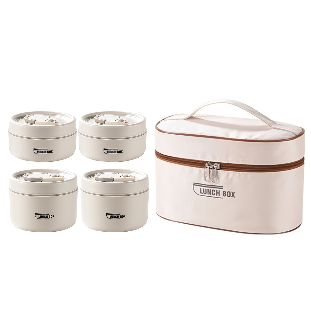 TEMU 5/4pcs Portable Stainless Steel Food Container, Stackable Metal Lunch Box With Insulated Bag, Leakproof Stackable Thermal Bento Box, Heat & Cold