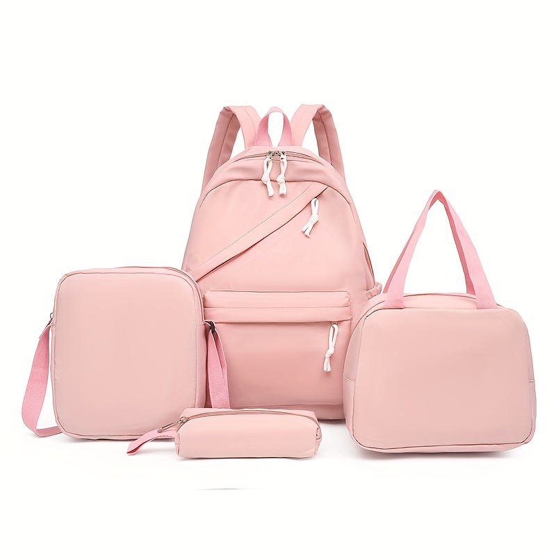 Mochila de 4 piezas, bolso cruzado, bolso y bolso para bolígrafo, mochilas de viaje informales clásicas de color sólido para hombres y mujeres, mochila de gran capacidad, mochilas escolares, bolsas para libros para niñas y estudiantes, mochila grande para estudiantes escolares de estilo preppy - Imagen 27