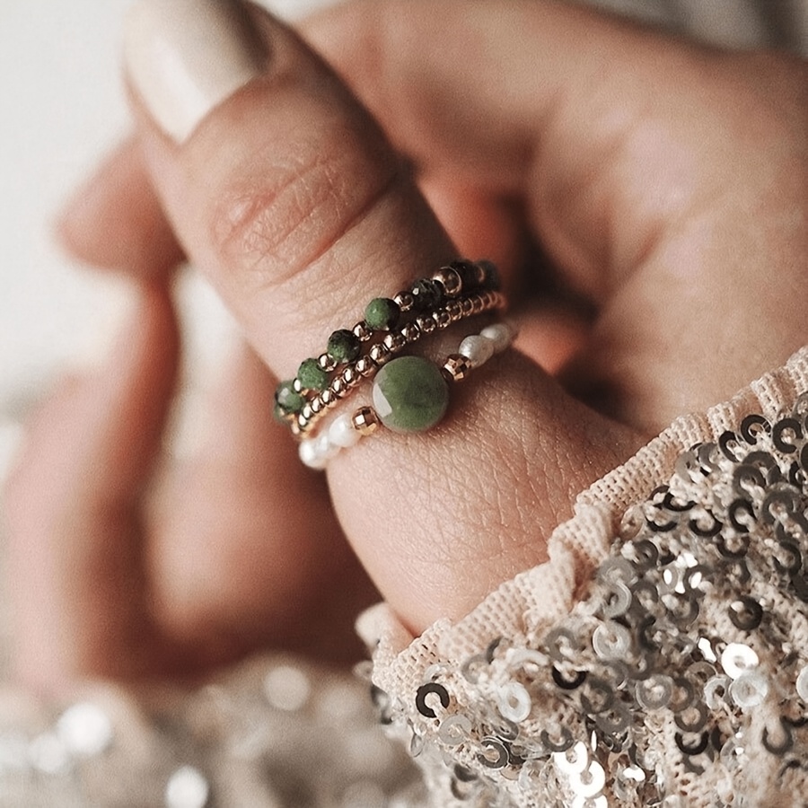 TEMU Elegant 3pcs Women's Ring Total Weight Of The Product (3.6g) Set With Natural Freshwater & Stones - Boho Chic, Perfect For Daily Wear, Parties,
