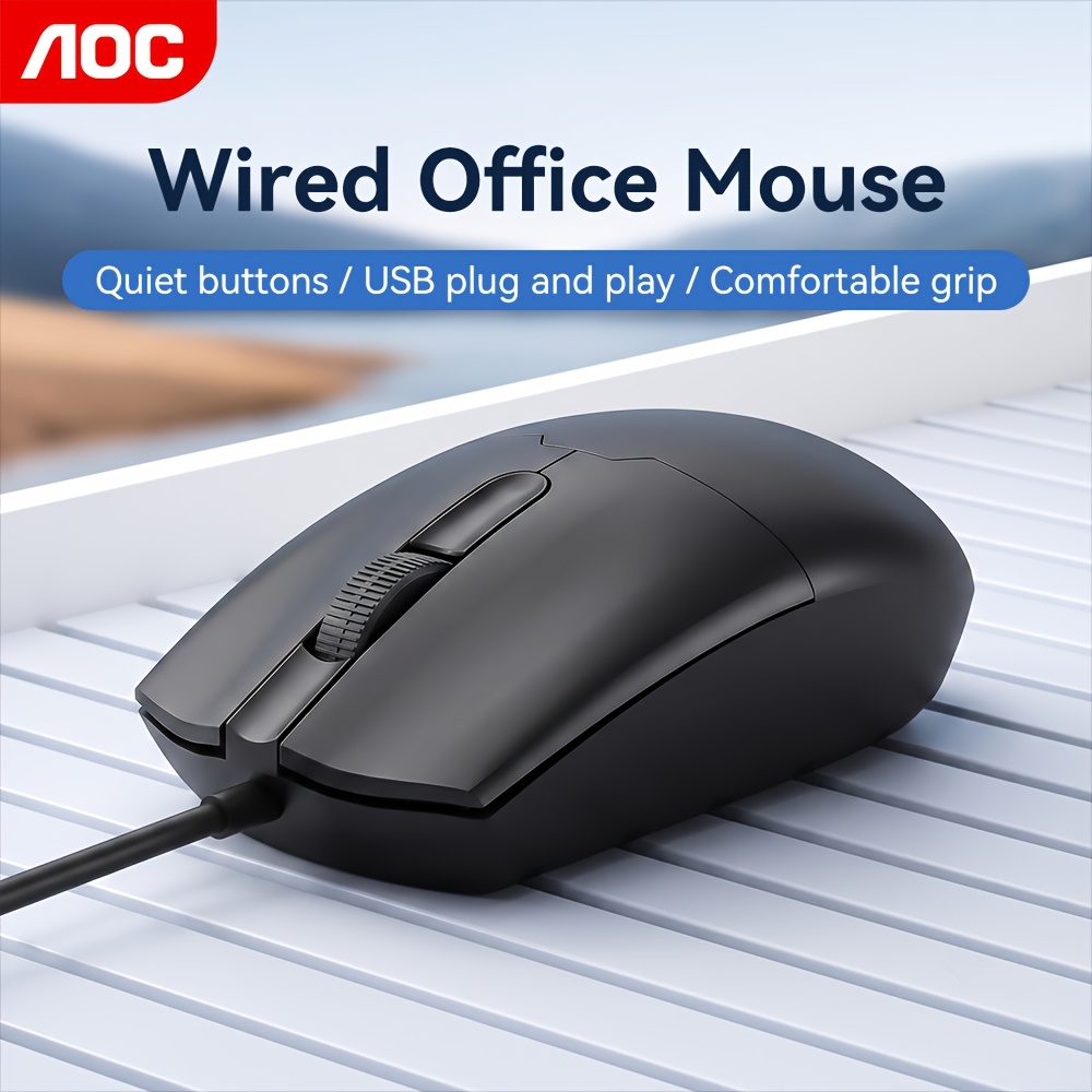 TEMU Souris AOC Filaire à Silencieux, Prise Ergonomique Confortable, de Défilement Antidérapante, Rapide, USB Plug and Play, pour Bureau, Ordinateur