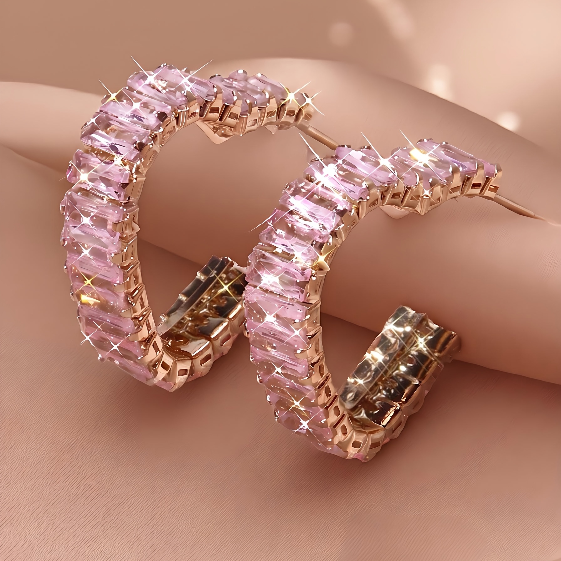 TEMU Luxury Women's Fashion Earrings, Heart Style, Multicolor Rectangular Synthetic Zirconia Chain Earrings. For Daily, Vacation, Engagement Party,