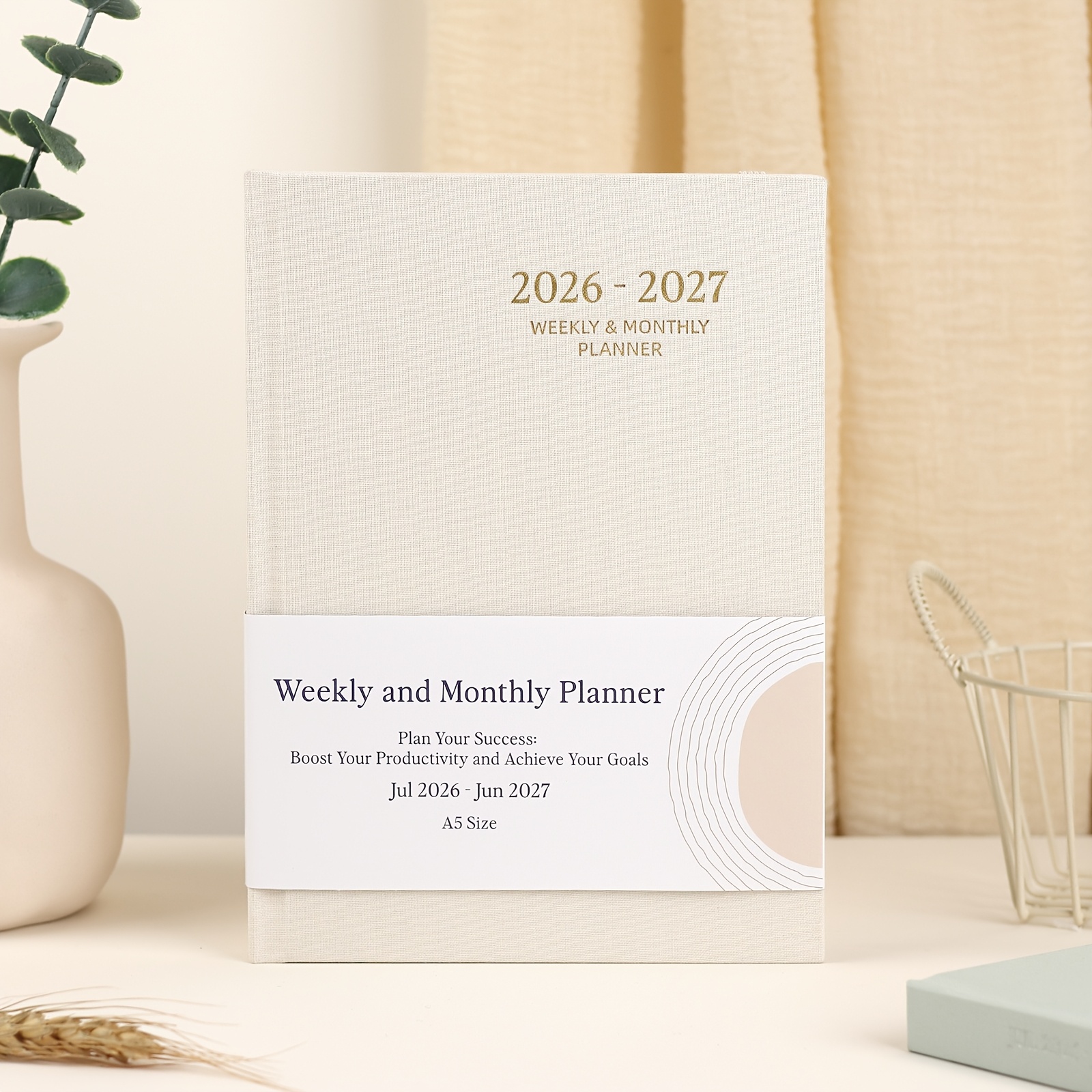Image of 2026-2027 Weekly And Monthly Academic Year Planner Calendar, July 2026 - 2027, Linen Hardcover, To Do List Notebook With Tabs, Elastic Band, Aesthetic, Perfect For Office Supplies
