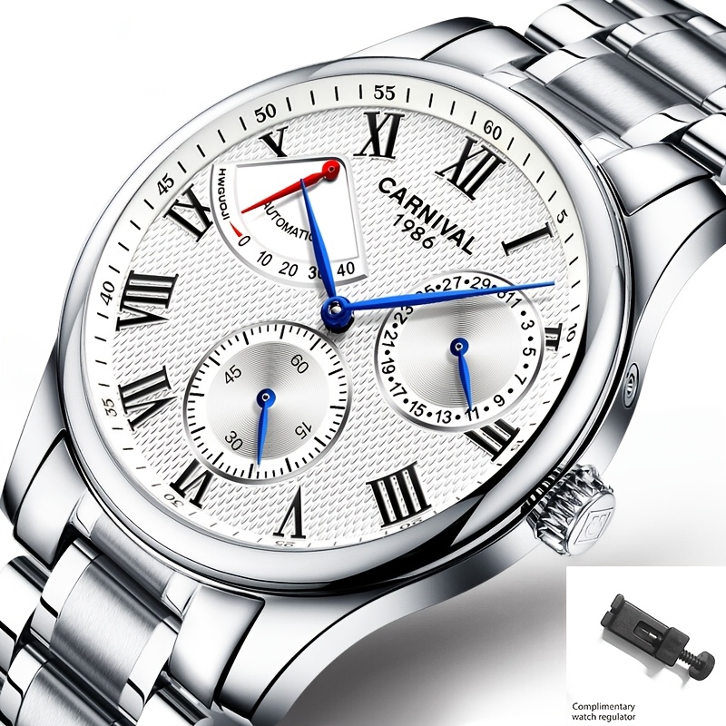 [ ]multifunctional Men's Mechanical Watch, Automatic Winding With Case Back, Perfect For A Festival Gift