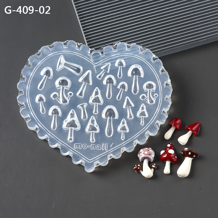 TEMU 3d Heart-shaped Silicone Nail Art Mold - , Stars, Mushrooms & Leaves Designs - Uv Gel Polish Stamping Plate With Stencils For Manicure Templates