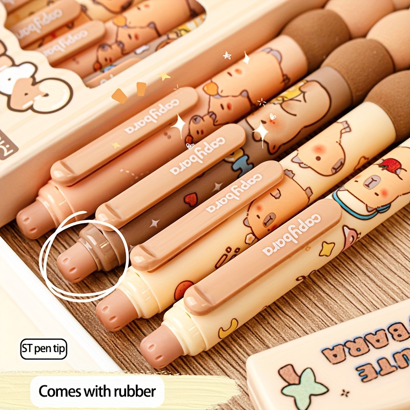 4 Pack Cute Capybara Gel Pens - 0.5mm Fine Point Black Ink Retractable Pens With Soft Grip For School & Office