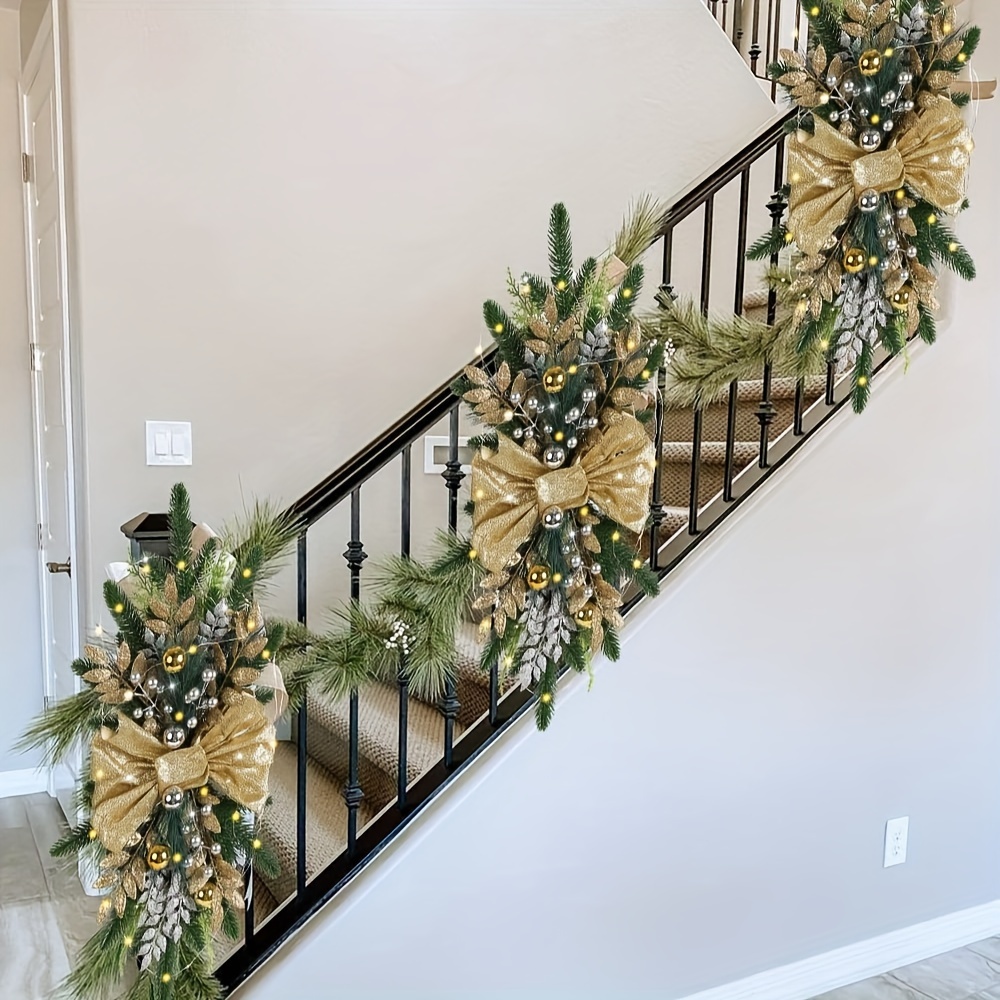 

Light-up Christmas Stair Swags - Artificial Teardrop Wreaths For Railing, Wall & Window Decor | No Power Needed, Outdoor Holiday Ornaments, Christmas Decor, Best For Christmas