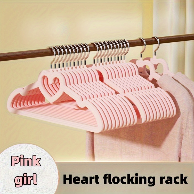 

20/40pcs Heart Pattern Flocked Hangers, Non-slip Space Saving Clothes Hangers, Durable Plastic, Adult Size For Home & Dorm Use, Closet Organization