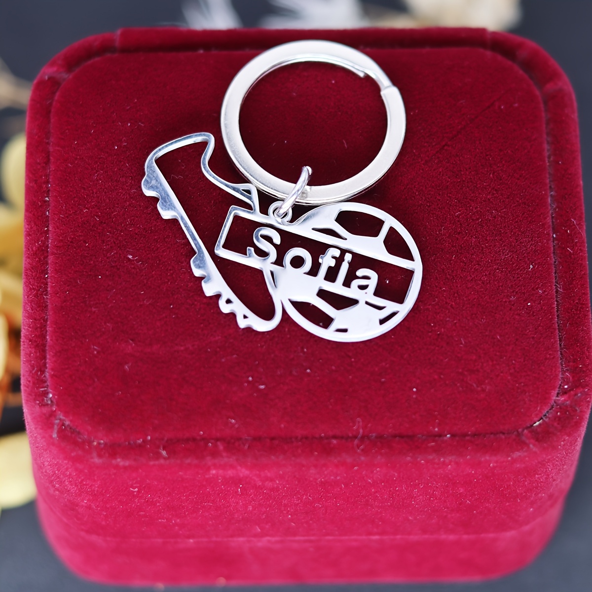TEMU Dainty Football Custom Name Keyring, Stainless Steel Soccer Shoes Keychain, Customized Sports Engraved Nameplate Birthday Gifts