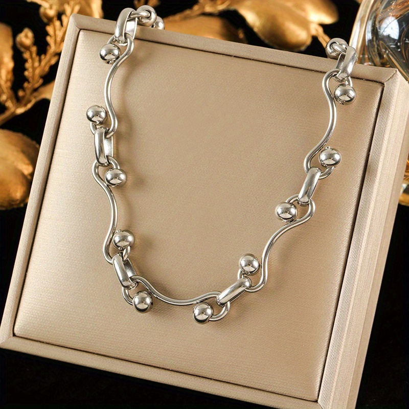 E-shop 1 Stück Edelstahl Hochwertige Runde Perlenkette Handgefertigtes Halsketten-Armband-Set Wasser Statement Schmuck