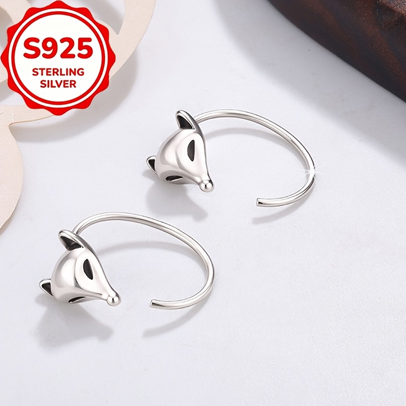 2pcs Women's S925 Sterling Silver Fox Hoop Earrings Set