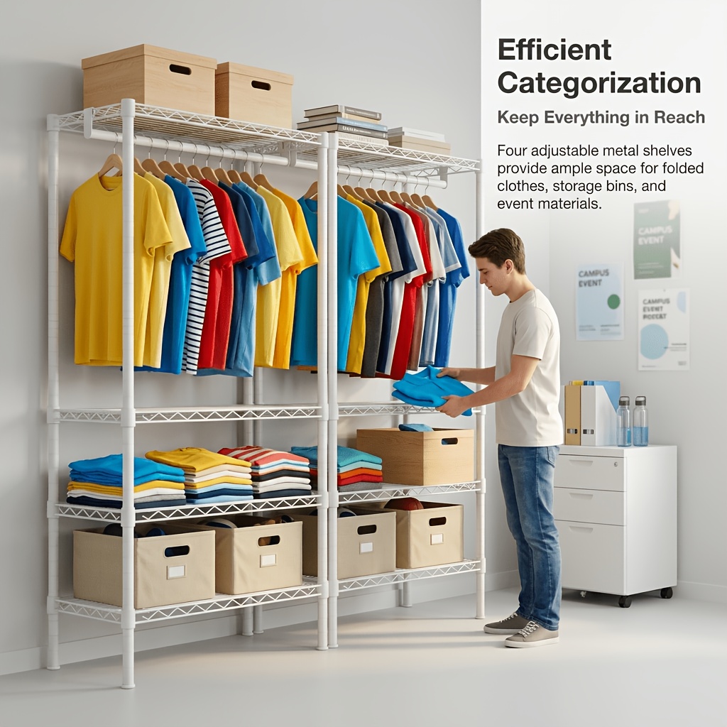 Image of Heavy Duty Clothes Rack, Modular Combination Portable Closet With 4-tier Adjustable Shelves, 2 Hanging Rods, No Tools Needed Closet Organizer, Clothing Storage For Apartment, Boutique And Laundry Room