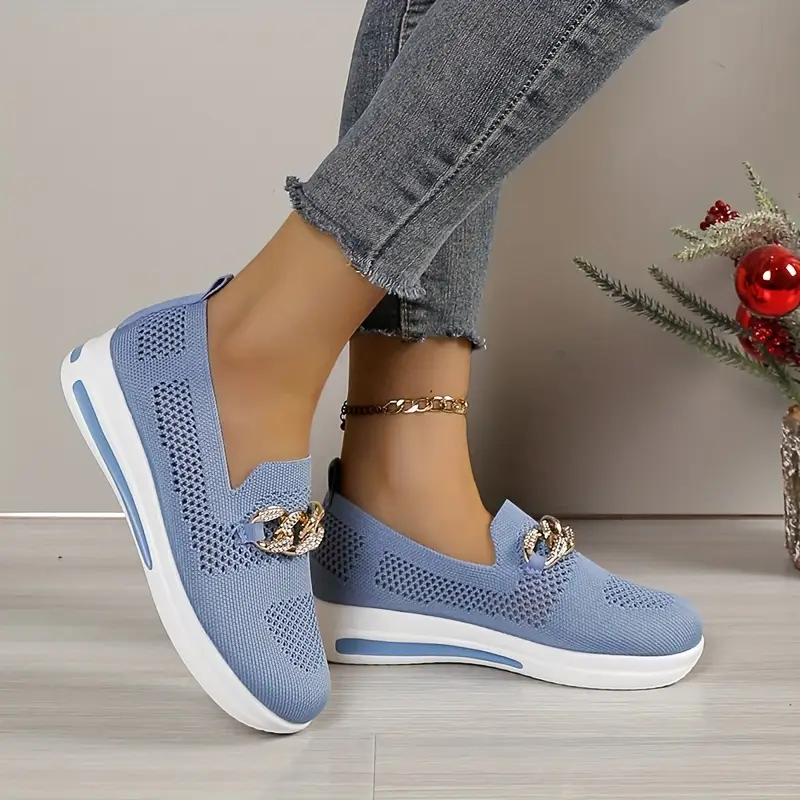 womens chian decor loafers breathable knit slip on outdoor shoes womens comfortable shoes details 9