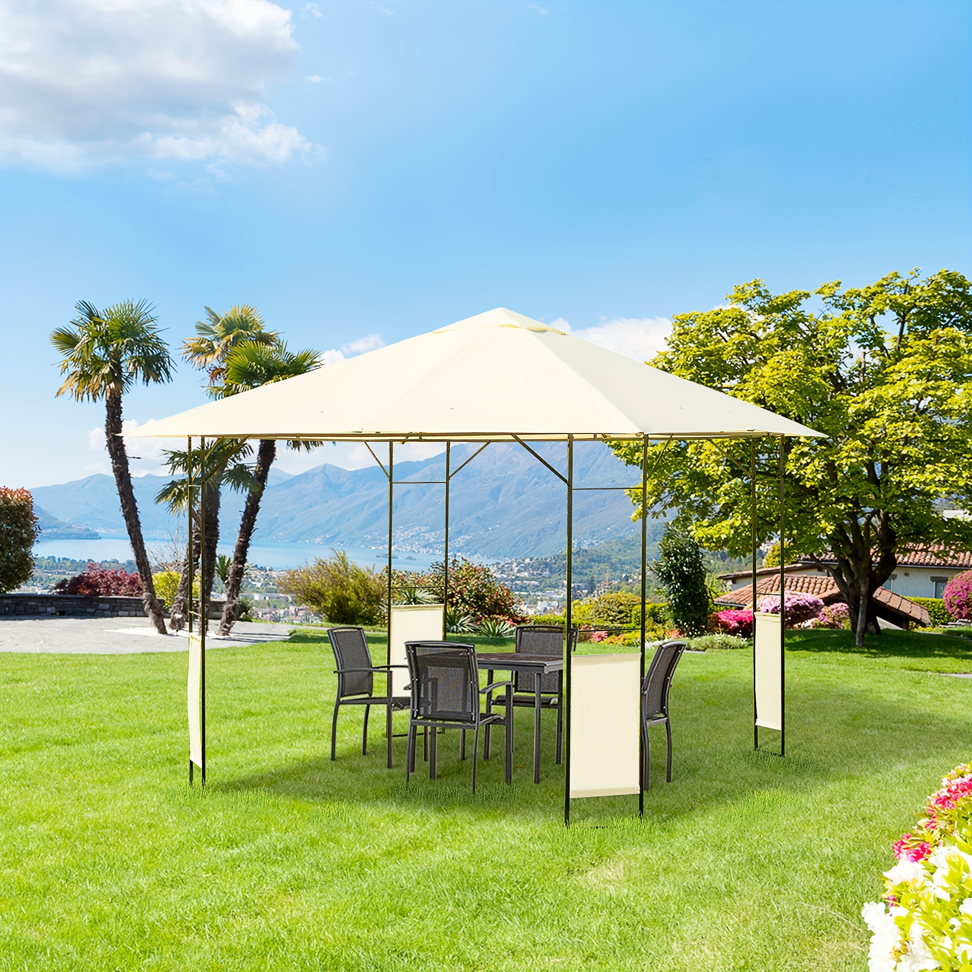 

Outsunny 10' X 10' Patio Gazebo, Outdoor Gazebo Modern Canopy Shelter With Vents Roof And Steel Decorative Columns, For Garden, Lawn, Backyard And Deck