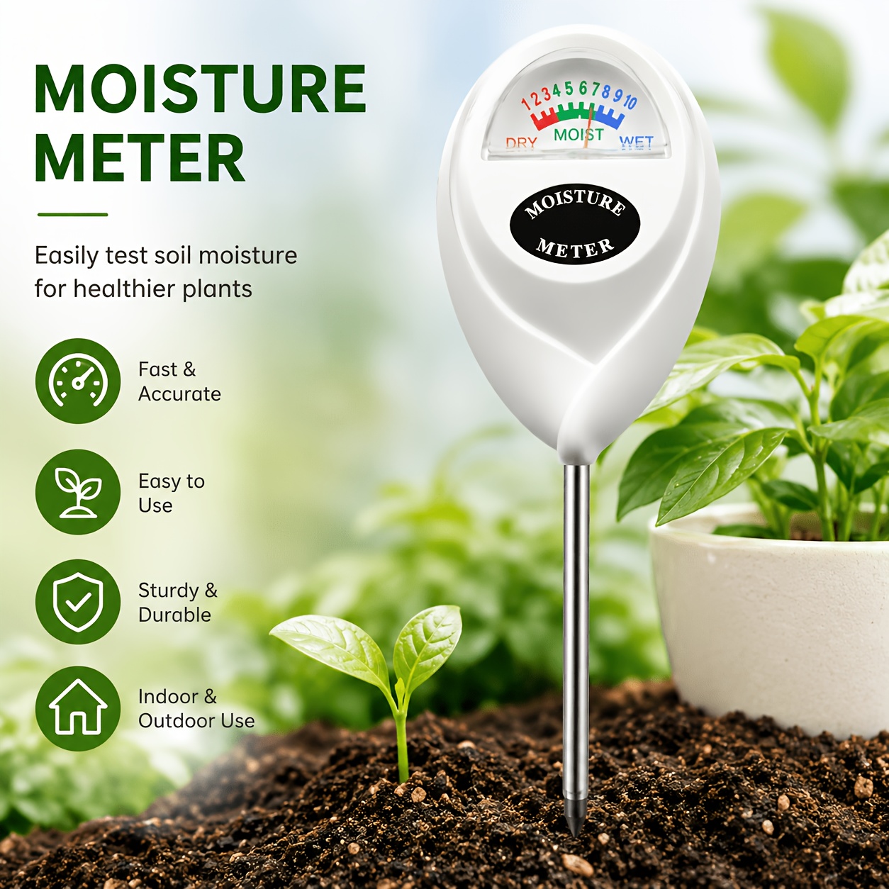  soil moisture meter horticultural potting plant moisture detector for batteries suitable for indoor and outdoor use rust proof probes Product details 0