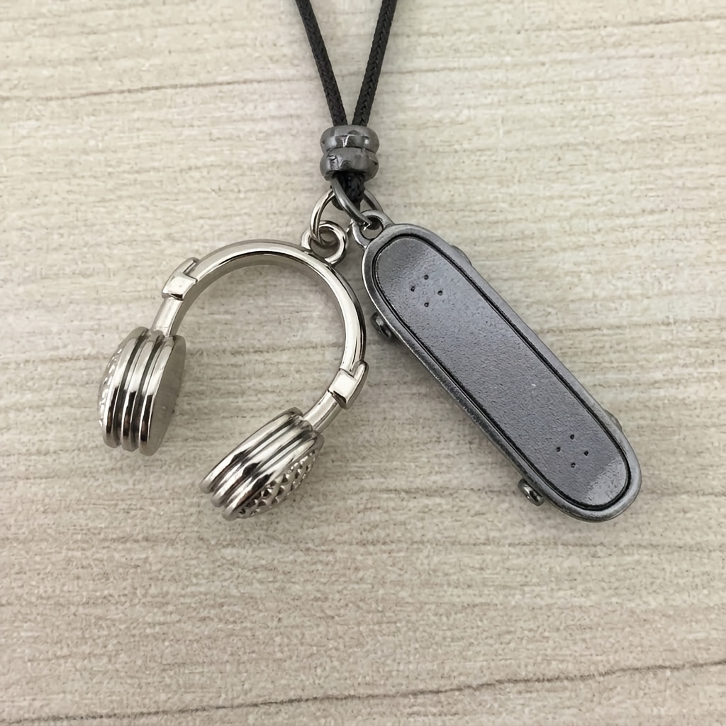 TEMU 1pc Skateboard And Headphones Pendant Necklace Streetwear Jewelry, Unisex Fashion Gift, Urban Style Jewelry