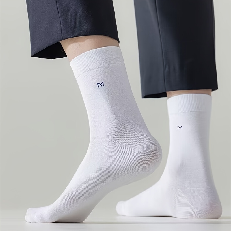 TEMU 5 Pairs Of Men's Mid-tube Pure Socks, Business Style, Anti-odor, Sweat-absorbent, Breathable And Comfortable Men's Socks, Sweat-resistant