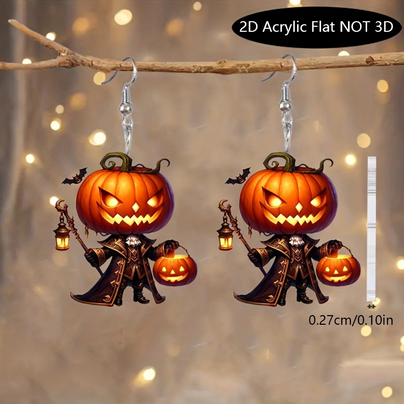 TEMU 2d Flat, 2d Plane Flat Halloween Cartoon Pumpkin Earrings Trend New Luxury Party Commemorative Versatile Exquisite Christmas Birthday Gift, 2d