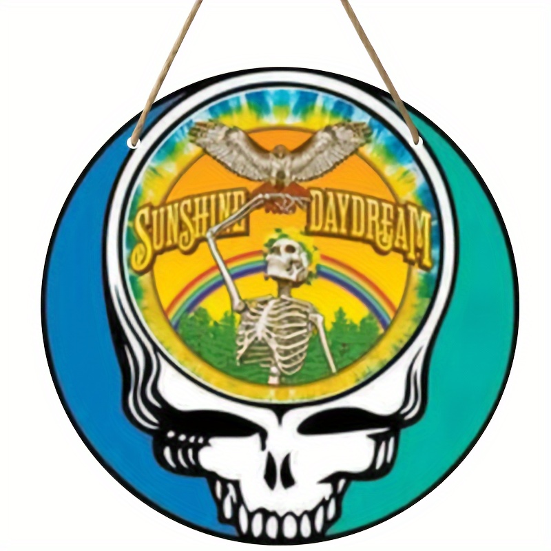 

1pc Steal Your Face Round Wooden Sign, 8-inch Sunshine Daydream Design, Wreath Plaque, Welcome Friends Wall Art, Home & Bar Decor, Hippie Room Accent With Rope For Hanging