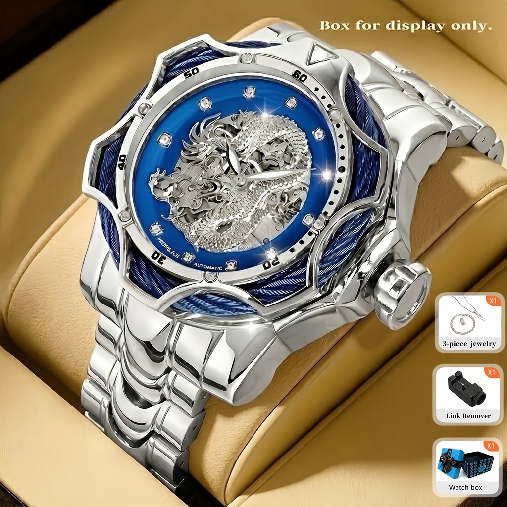 Men's Mechanical Dragon Skeleton Dial Bracelet Wristwatch