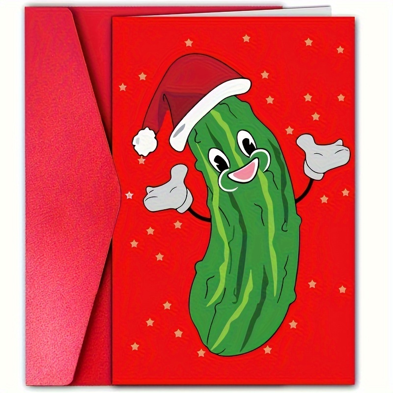 

1pc, Funny Pickle Theme Greeting Card, Christmas, Halloween, Valentine's Day And Birthday, Cartoon , Ideal Holiday Gift For , Small Business Supplies, Thank You Cards, Birthday Gift, Unusual Items