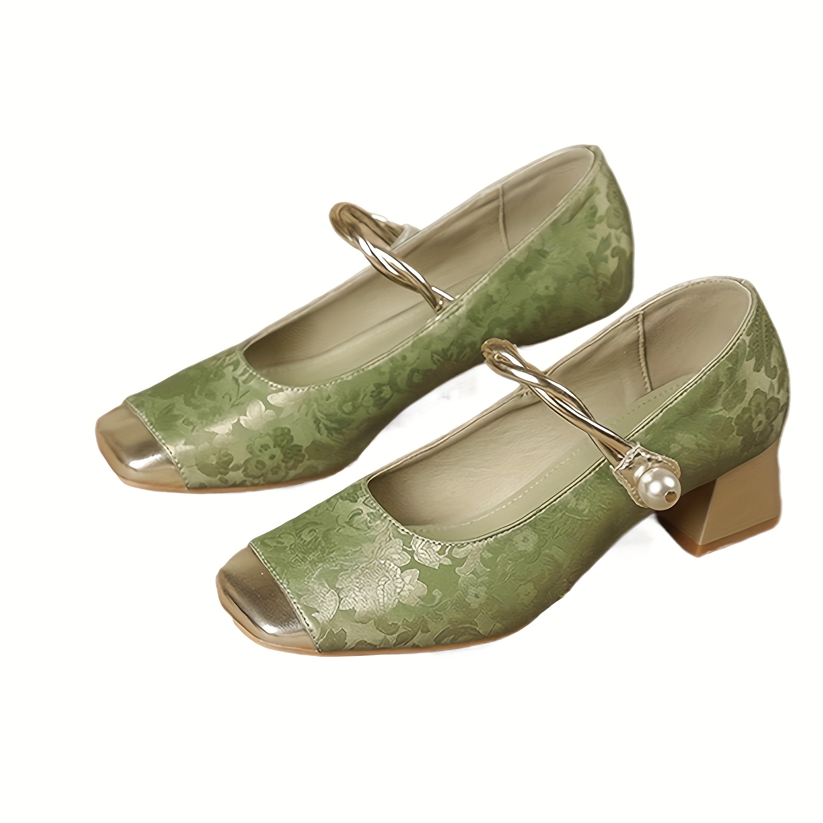 Image of Liliin Classic Heels - 6cm Block Heel, With Strap And Brocade Upper, Comfortable For Women., Women Shoes