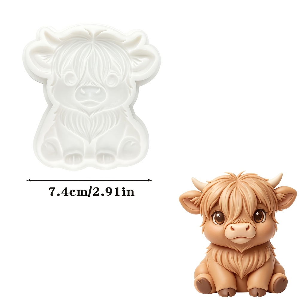 TEMU Cute Highland Cow Fondant Silicone Mold, Cartoon Sitting Cow Toasting Animal Theme Dessert Plate Food-grade Easy Demolding Decorative Mold