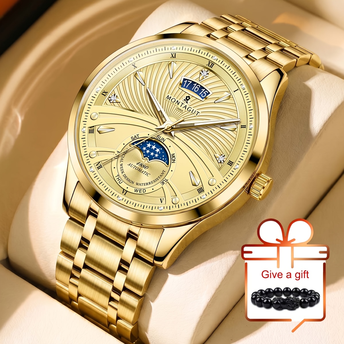 Image of Luxury Golden Mechanical Watch For Men, Business And Casual Dual-use, -luxury Versatile Business Men's Wristwatch, Without Battery
